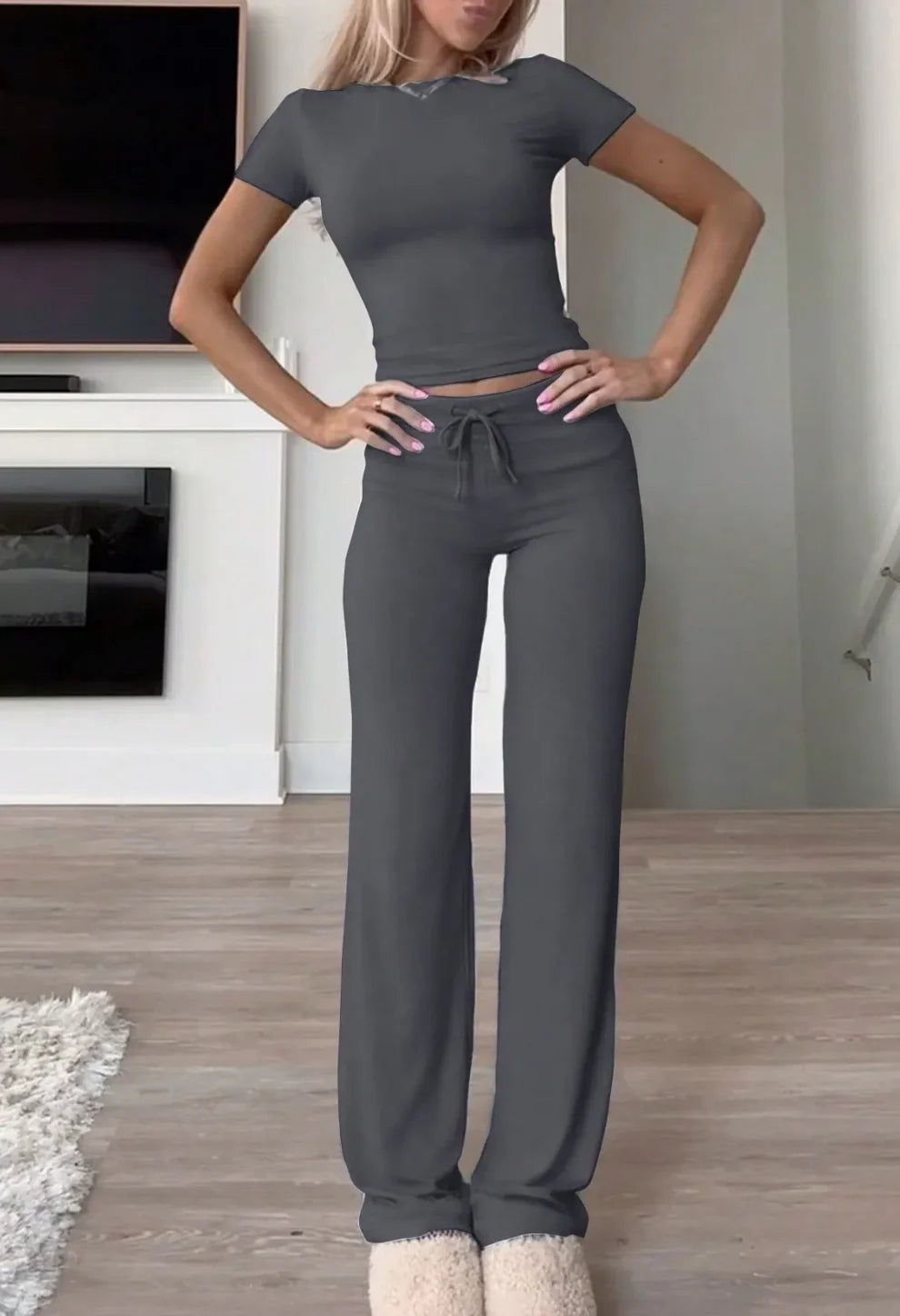 Conjunto de Moda Urbana Casual con Cuello Redondo