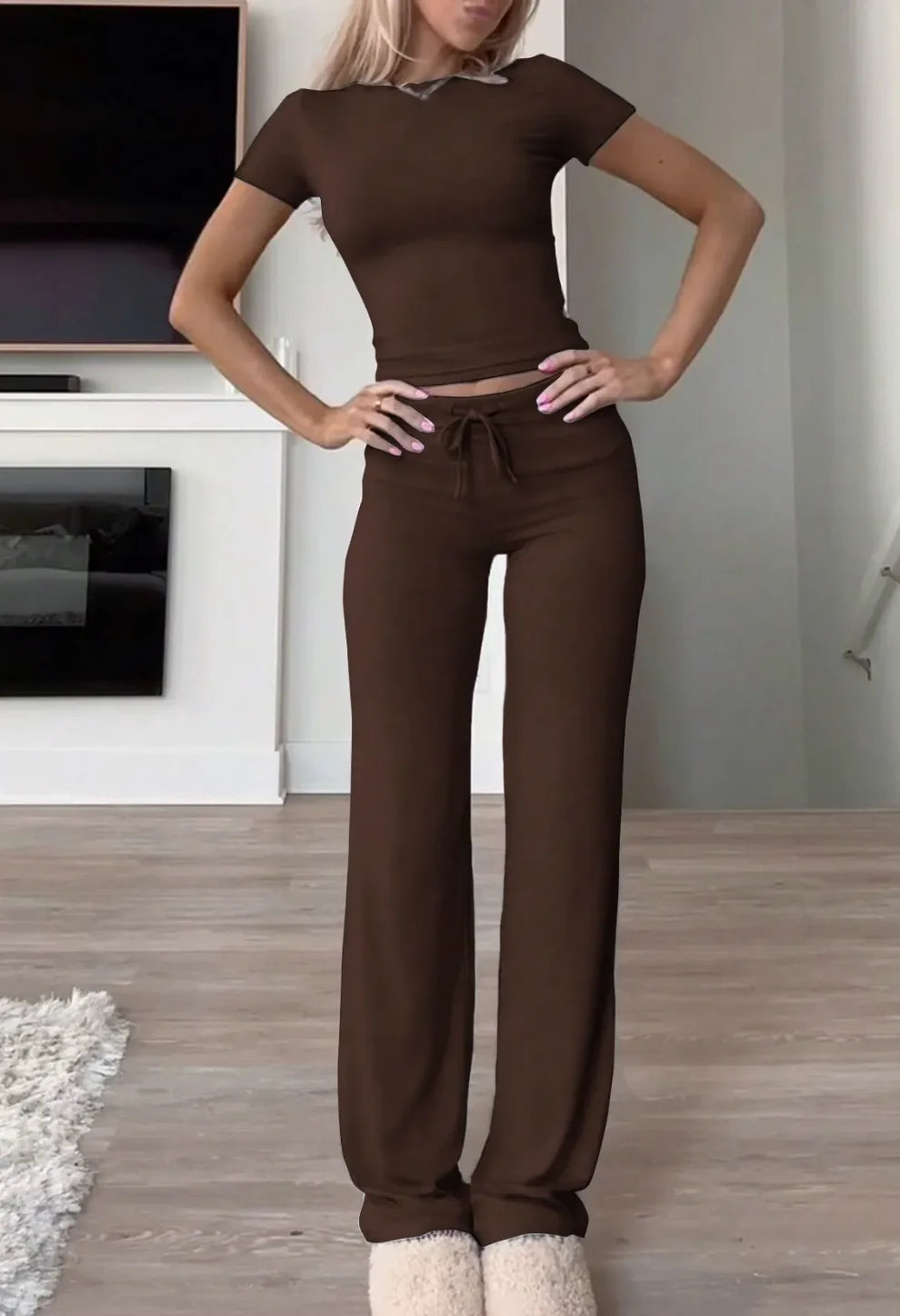 Conjunto de Moda Urbana Casual con Cuello Redondo