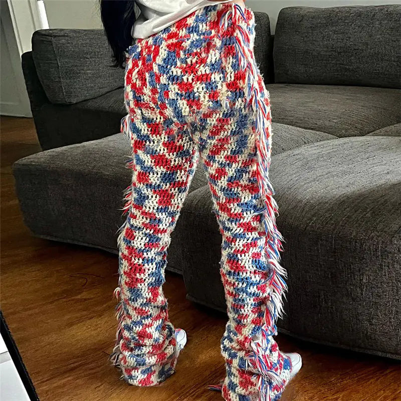 Women's High Waist Knitted Fringe Pants