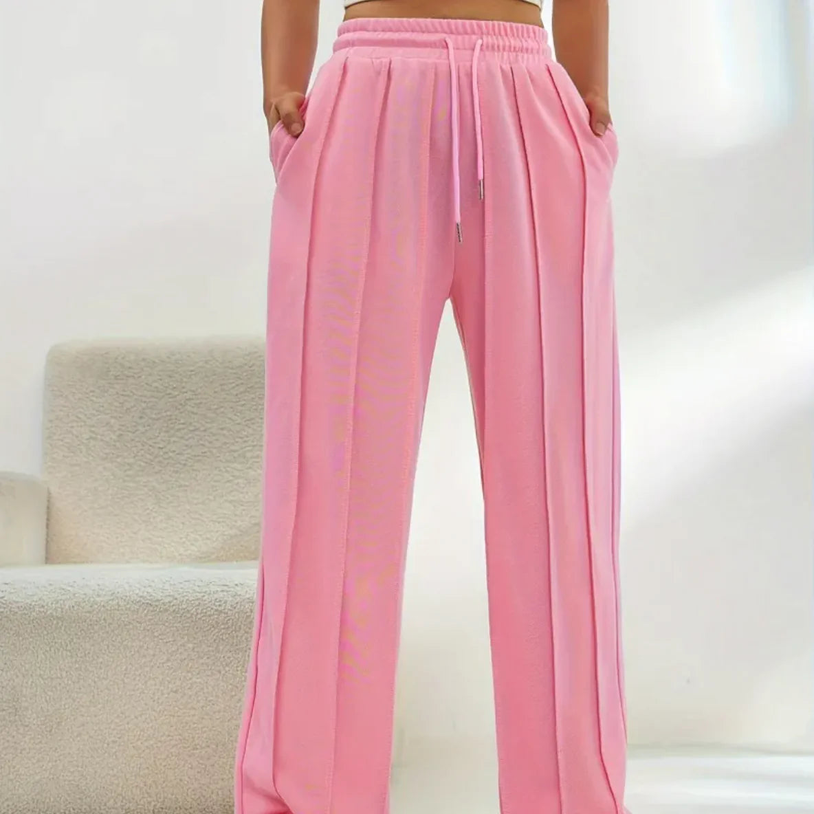 Pantalones de Chándal de Cintura Alta y Pierna Ancha para Mujer
