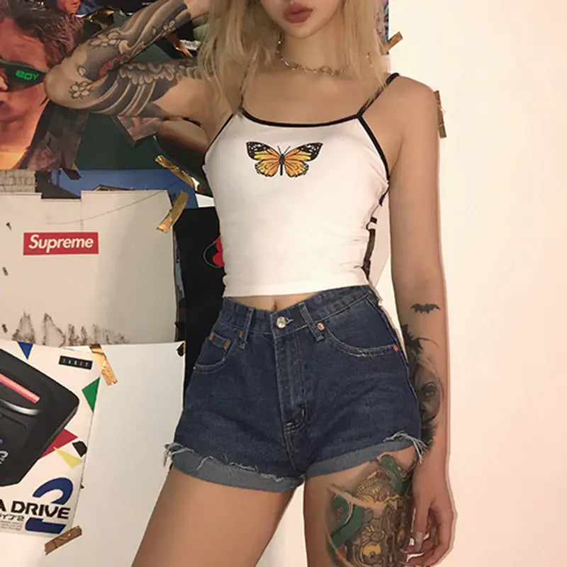 Top Corto con Estampado de Mariposas