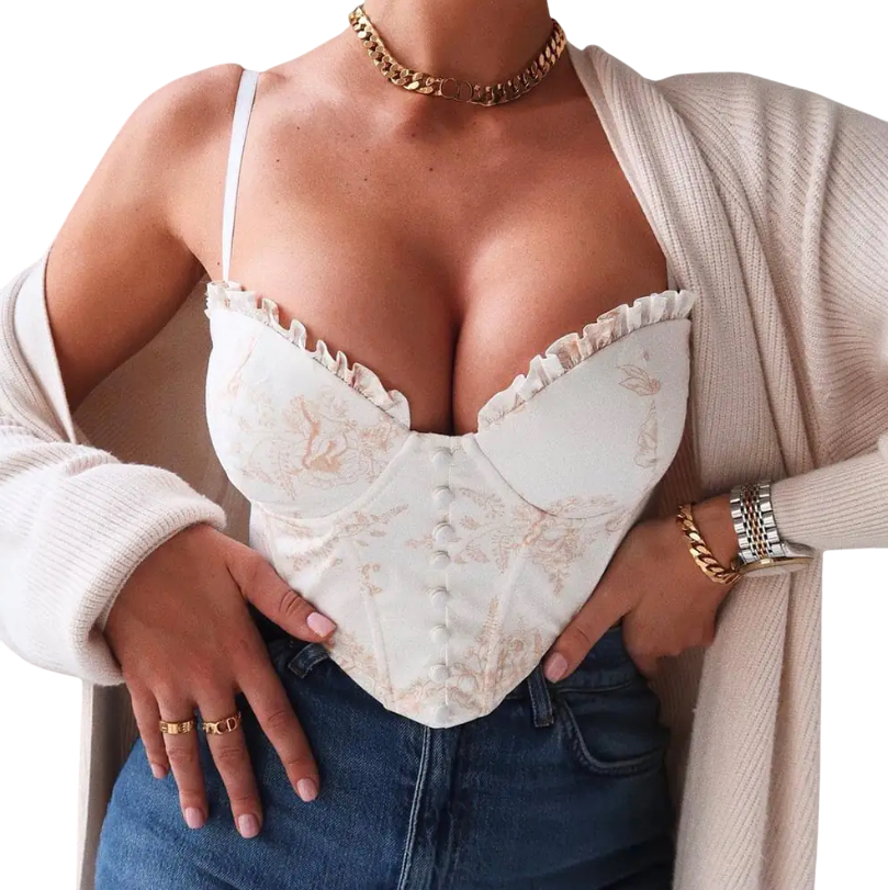 Top Corto Corsé con Encaje – Cuello Halter