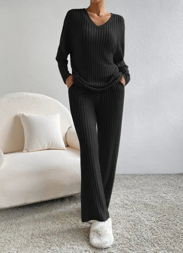 Autumn Chic V-Neck Knit Set