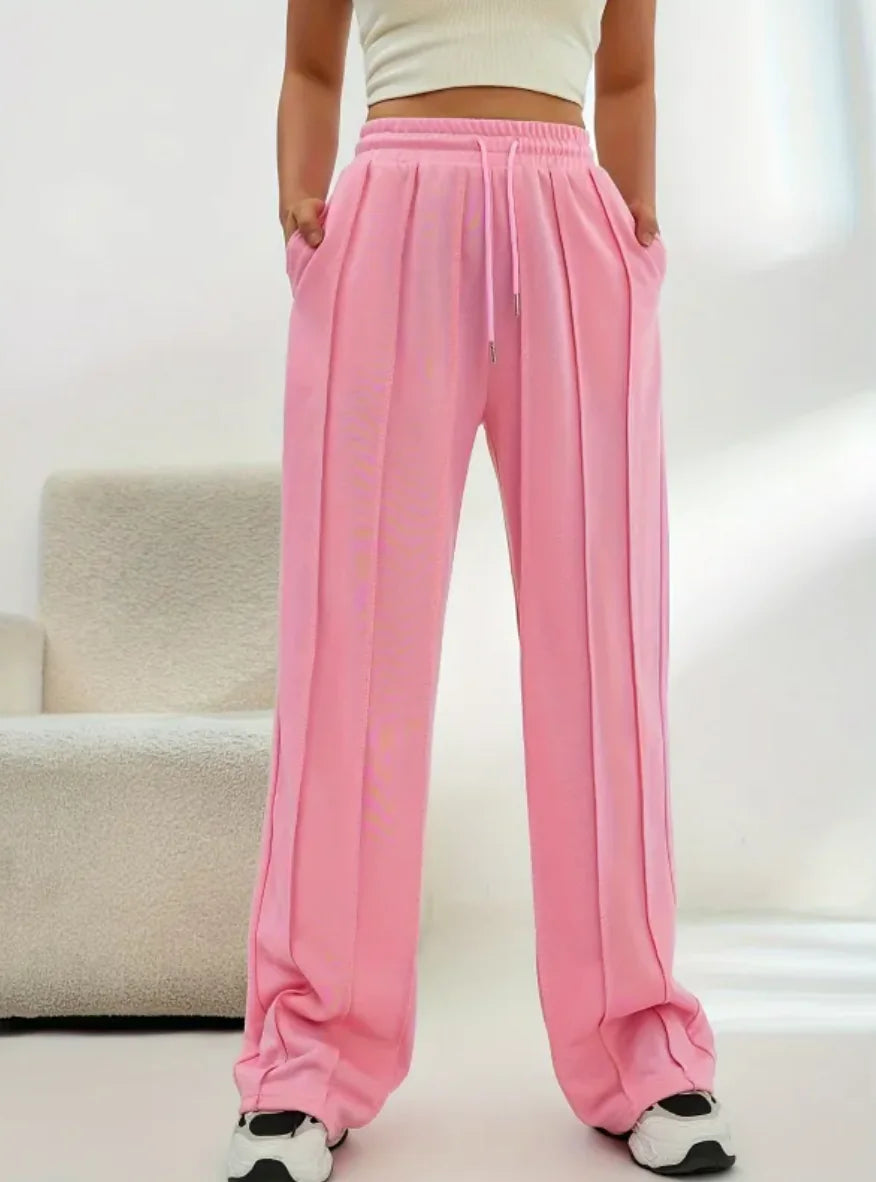 Pantalones de Chándal de Cintura Alta y Pierna Ancha para Mujer