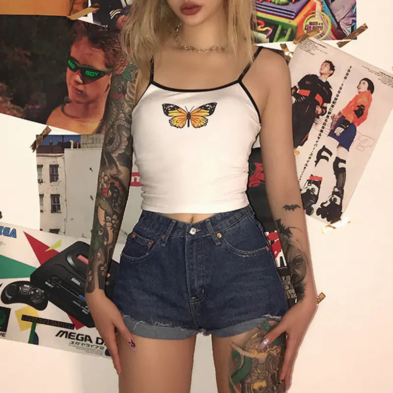 Top Corto con Estampado de Mariposas