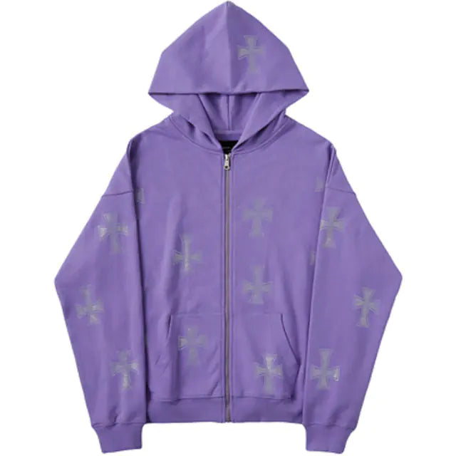Sudadera con Capucha y Cremallera de Estrás en Forma de Cruz