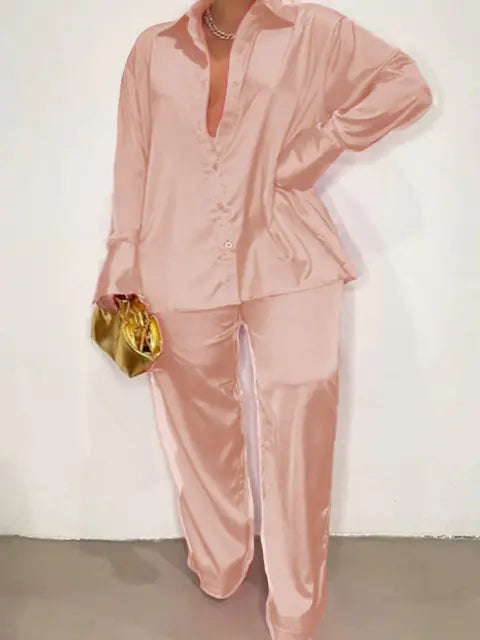 Chándal de Satén Elegante - Pantalones de Pierna Ancha