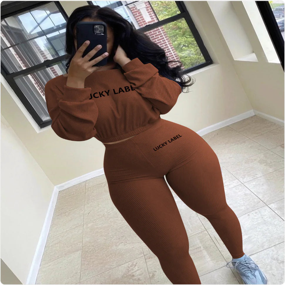 Conjunto Deportivo y de Ocio Bordado con Rayas Acanaladas