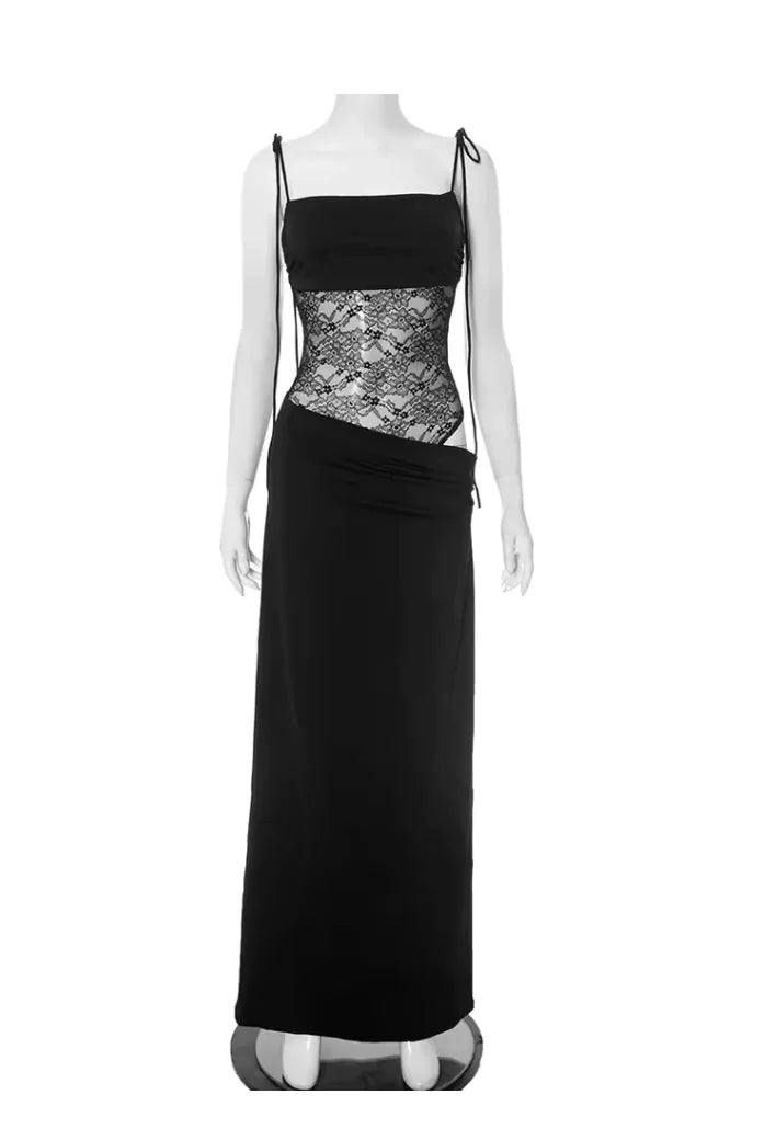 Vestido Largo de Tirantes con Encaje Y2K