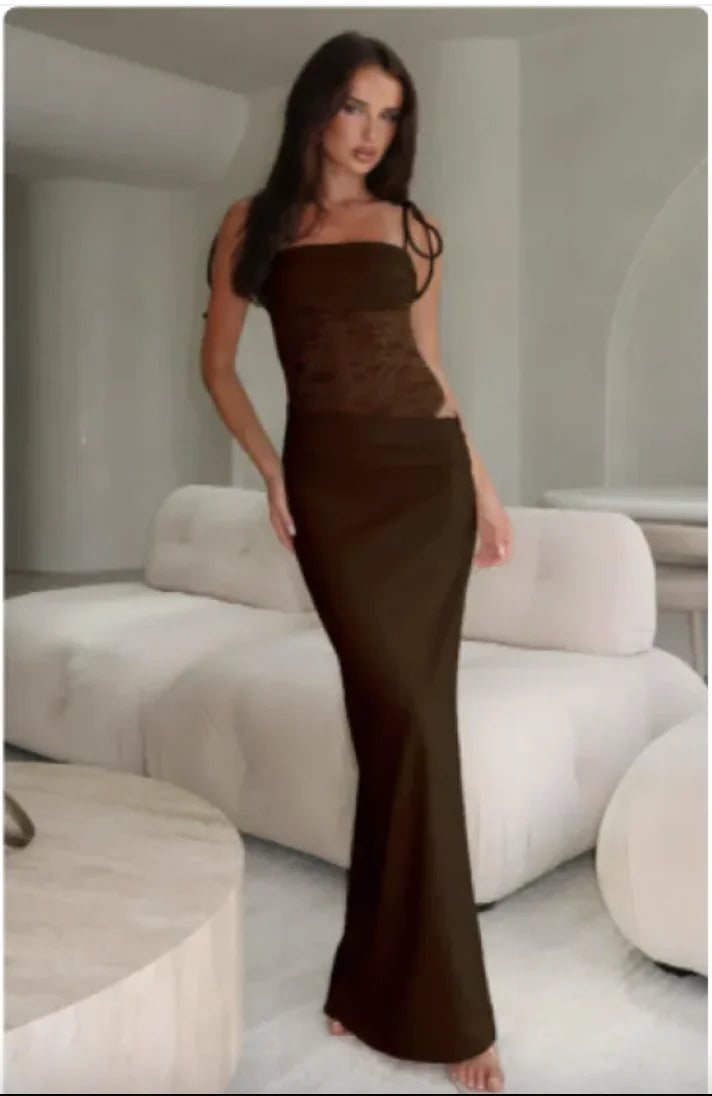 Vestido Largo de Tirantes con Encaje Y2K