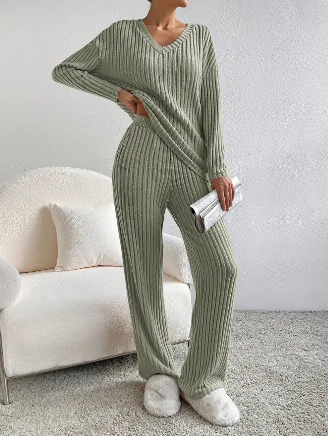 Autumn Chic V-Neck Knit Set