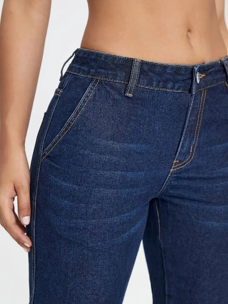 Pantalones Cargo de Denim Azul Oscuro para Mujer Y2K - Corte Holgado