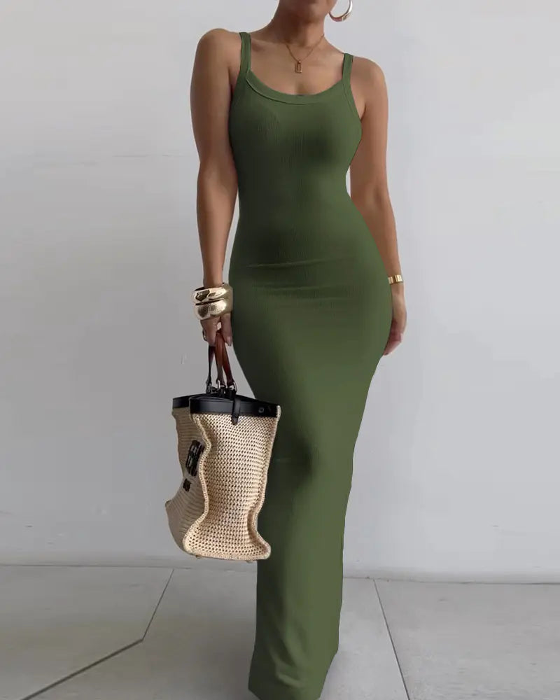 Vestido Largo Delgado Ajustado con Tirantes para Mujer