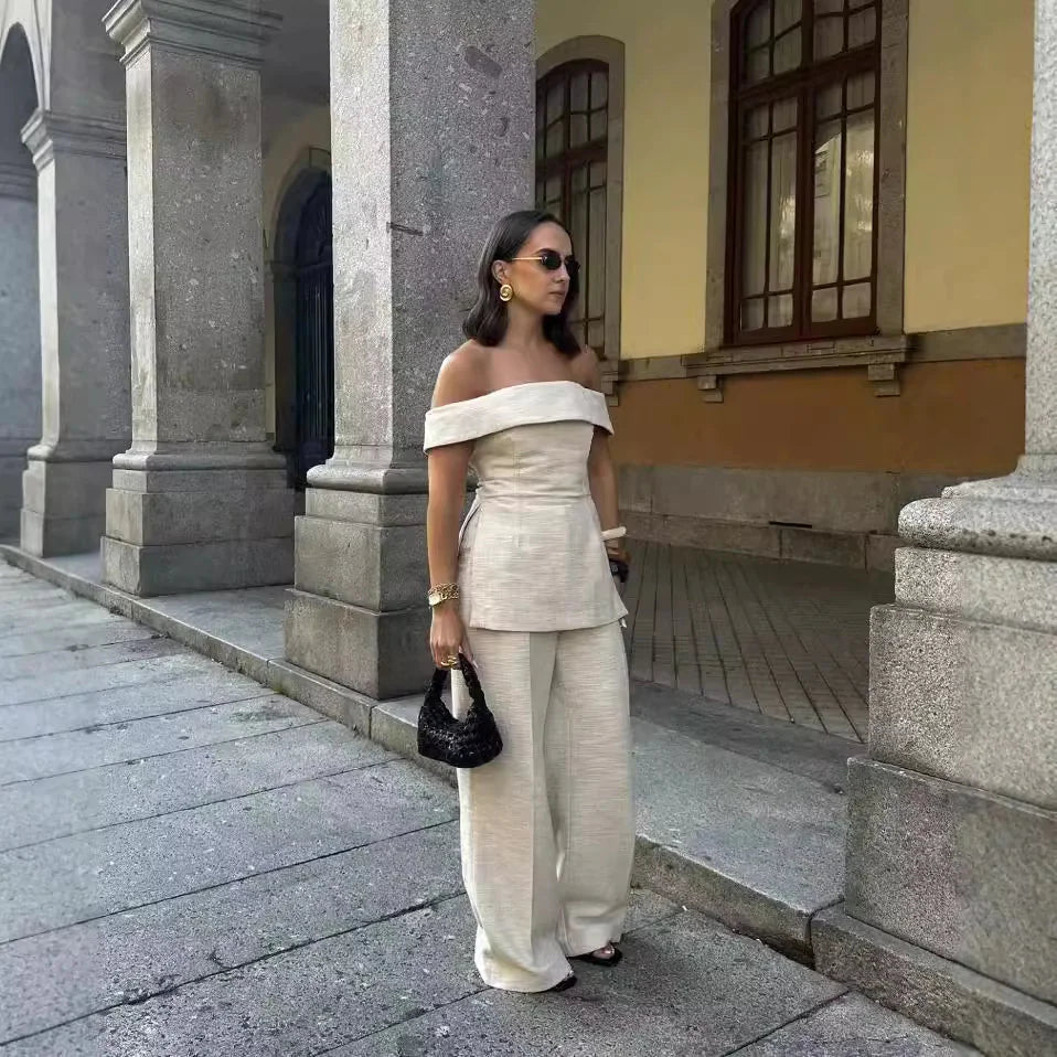 Off-Shoulder Top & Wide-Leg Pants Set