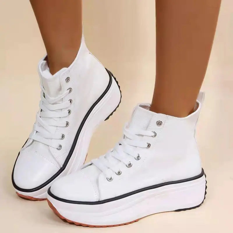 Zapatos Blancos de Punta Redonda con Suela Gruesa