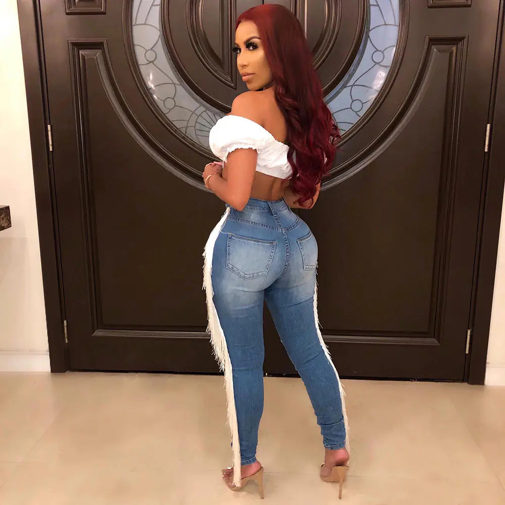 Pantalones Vaqueros Desgastados con Flecos