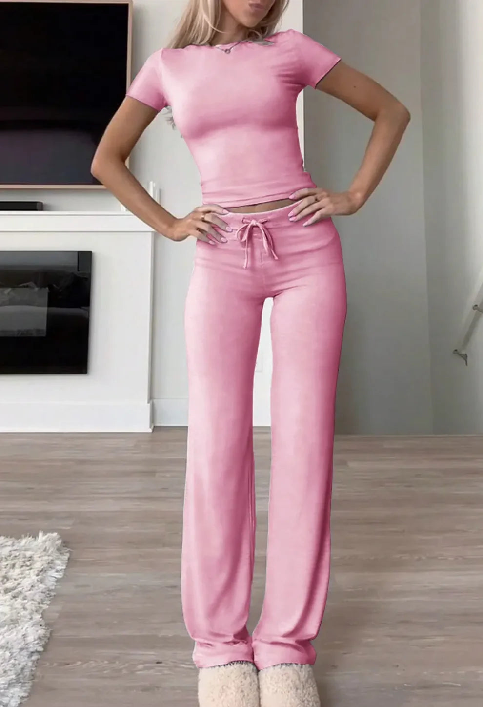 Conjunto de Moda Urbana Casual con Cuello Redondo