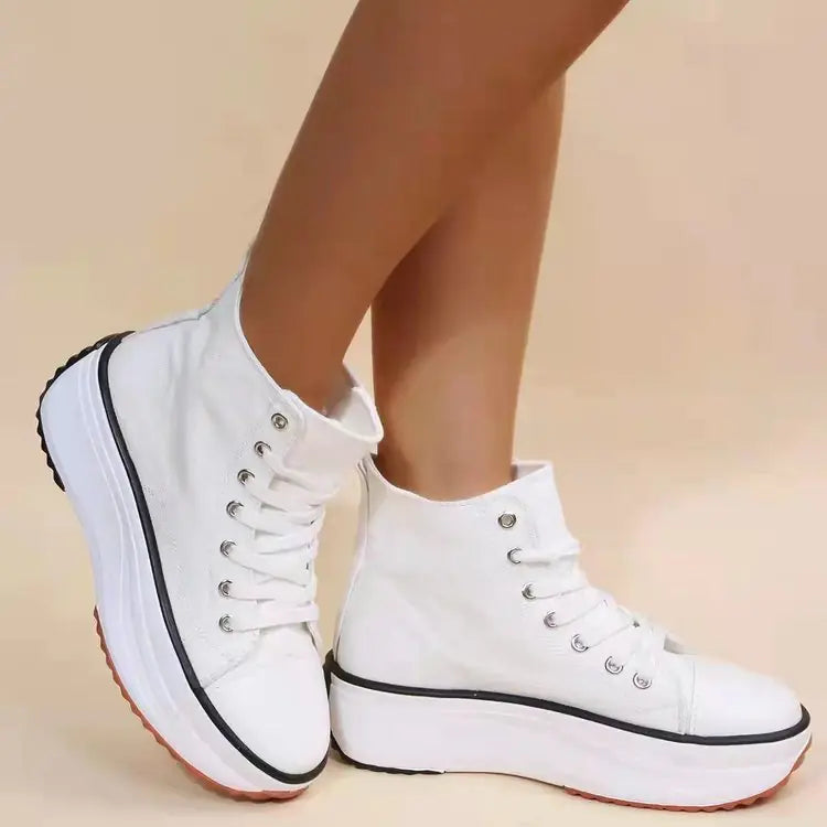 Zapatos Blancos de Punta Redonda con Suela Gruesa