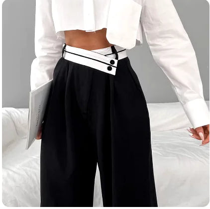 Pantalones Negros de Pierna Ancha para Mujer