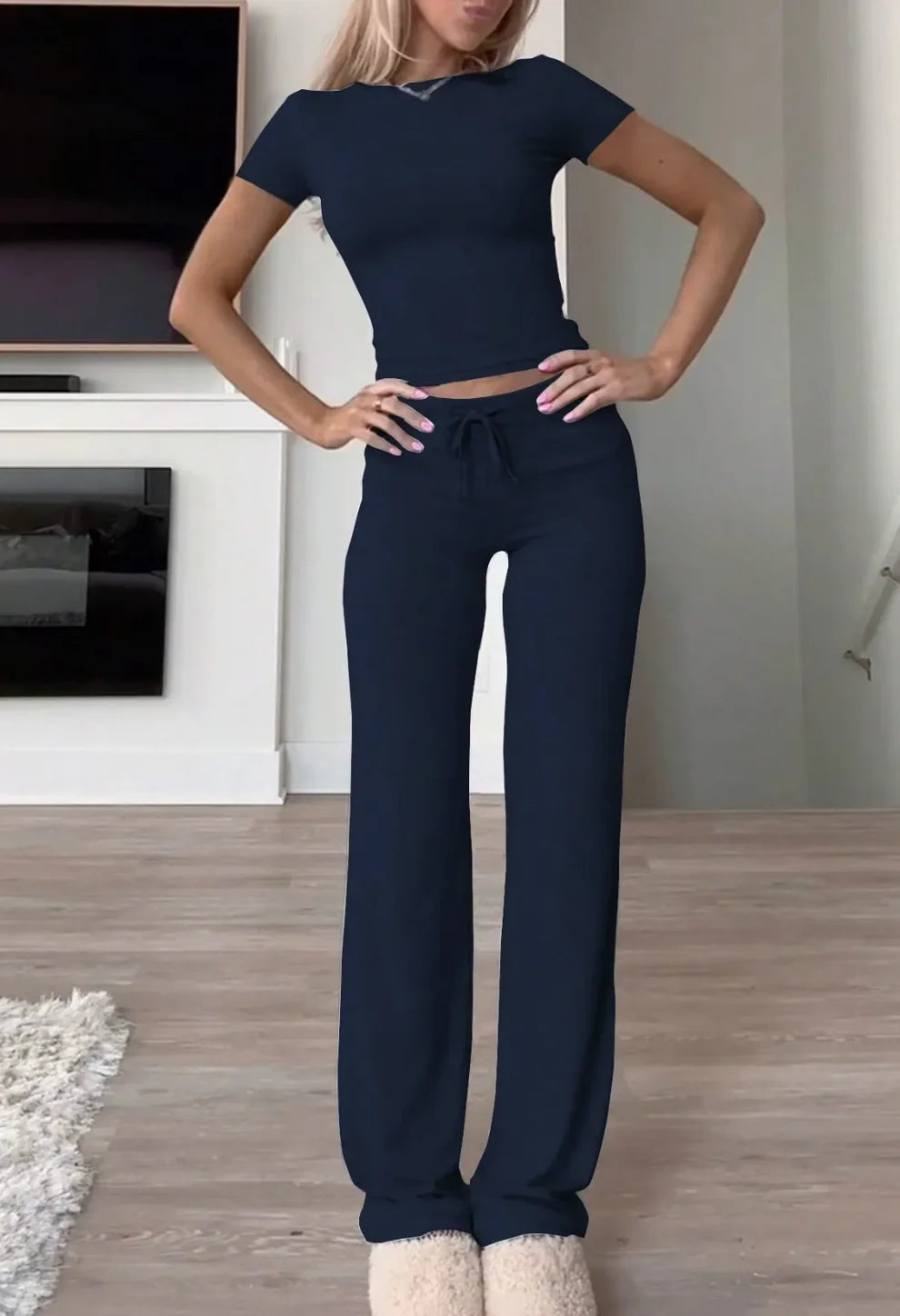 Conjunto de Moda Urbana Casual con Cuello Redondo