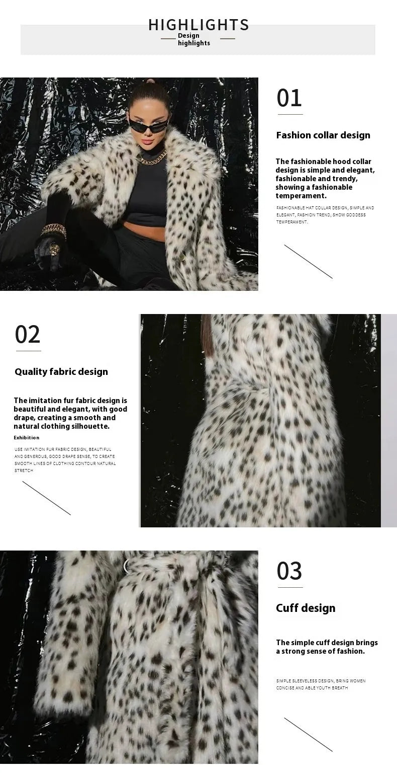 Abrigo de Piel Sintética con Estampado de Leopardo