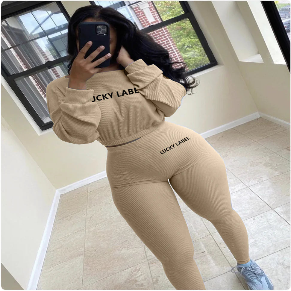 Conjunto Deportivo y de Ocio Bordado con Rayas Acanaladas