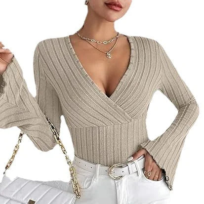 Suéter de Canalé con Rayas Hundidas – Escote en V