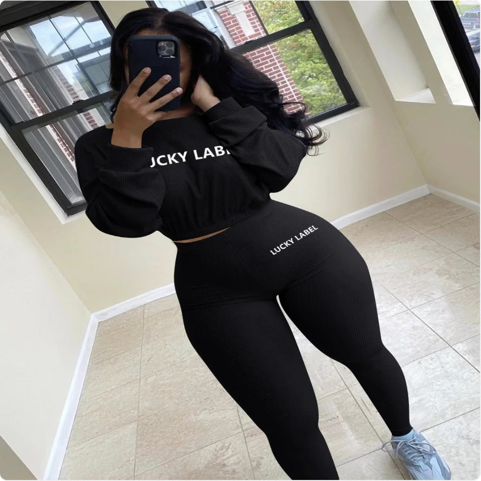 Conjunto Deportivo y de Ocio Bordado con Rayas Acanaladas