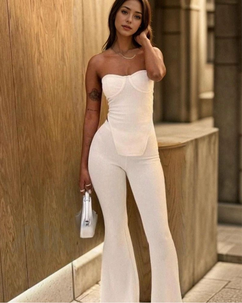 Conjunto de Verano Elegante de Dos Piezas con Pantalones Acampanados