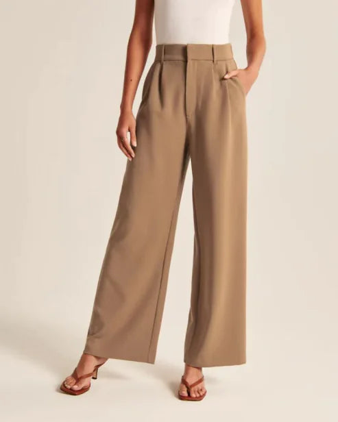 Pantalones Chic de Talle Alto y Pierna Ancha con Bolsillos