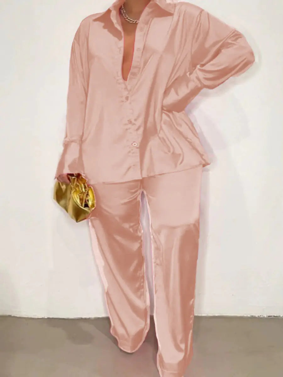 Chándal de Satén Elegante - Pantalones de Pierna Ancha