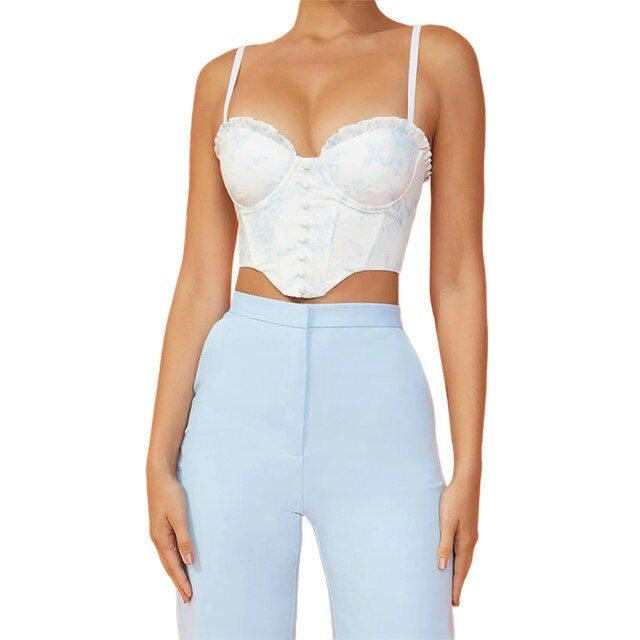Top Corto Corsé con Encaje – Cuello Halter