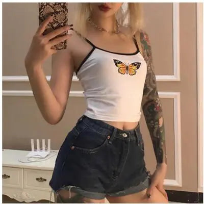 Top Corto con Estampado de Mariposas