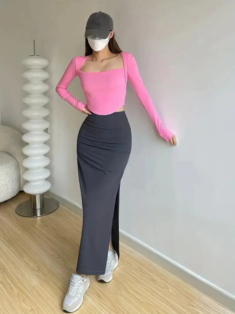 Falda de Trabajo Slim de Cintura Alta para Deportes de Ocio