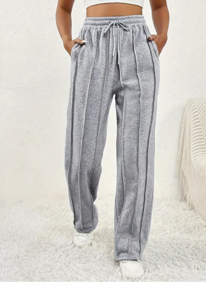 Pantalones de Chándal de Cintura Alta y Pierna Ancha para Mujer