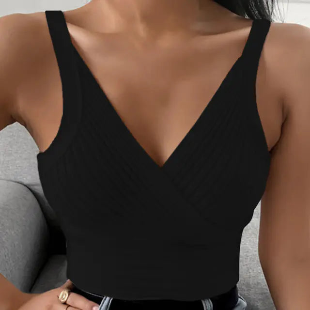 Top Sin Mangas con Cuello en V Casual y Ajustado para Mujer