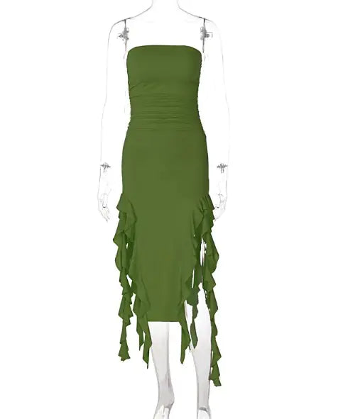 Vestido Strapless Elegante con Flecos