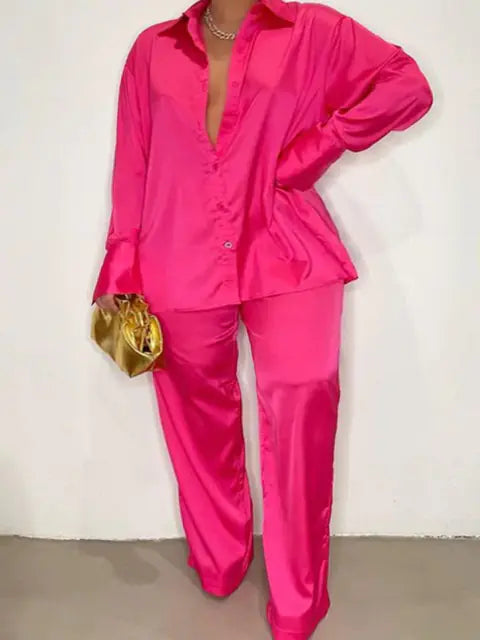 Chándal de Satén Elegante - Pantalones de Pierna Ancha