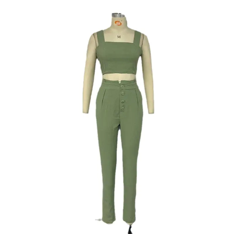 Conjunto de Top Corto y Pantalones de Cintura Alta