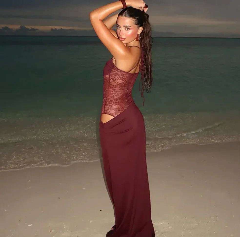 Vestido Maxi Y2K con Encaje