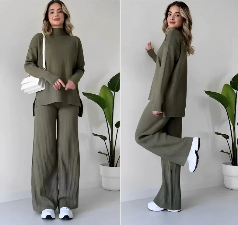 Conjunto de Suéter Cuello Tortuga y Pantalones Elegantes