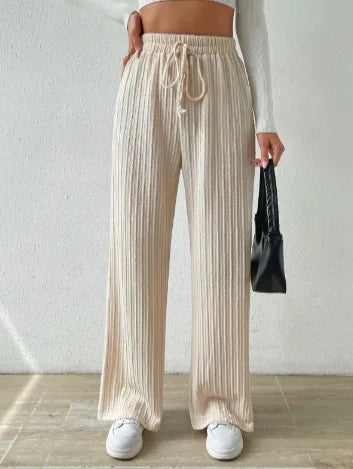 Pantalones de Punto de Pierna Ancha con Cintura Anudada