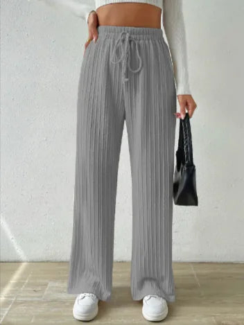 Pantalones de Punto de Pierna Ancha con Cintura Anudada