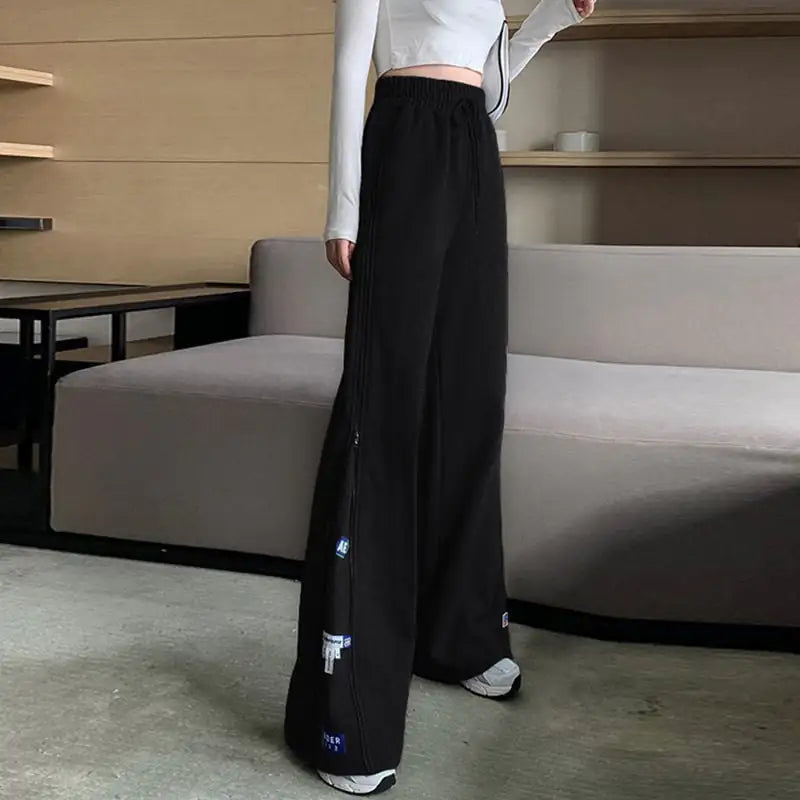 Pantalones Largos Drapeados de Cintura Alta para Mujer