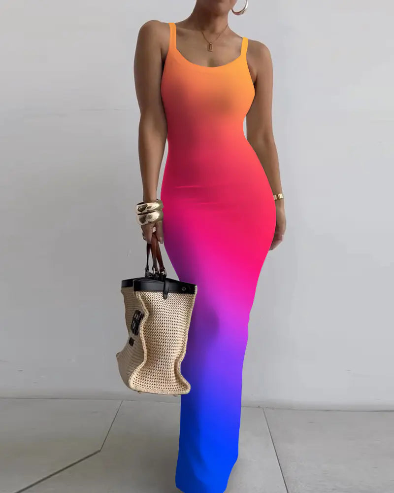 Vestido Largo Delgado Ajustado con Tirantes para Mujer