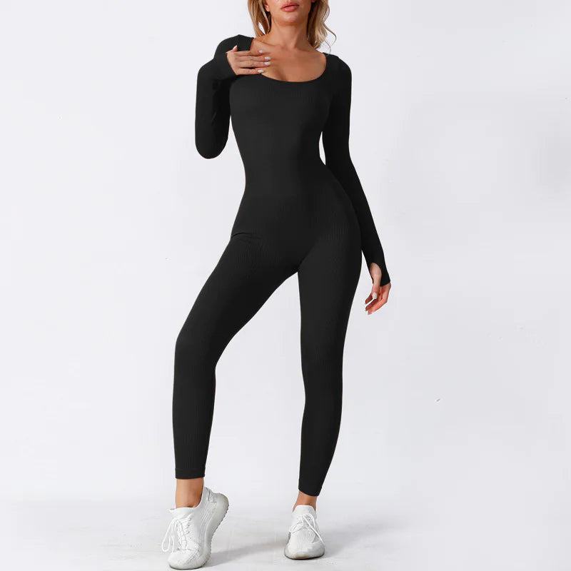 Mono de Yoga Sin Costuras de Manga Larga