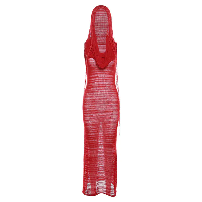 Vestido de Punto con Capucha y Estilo Delgado