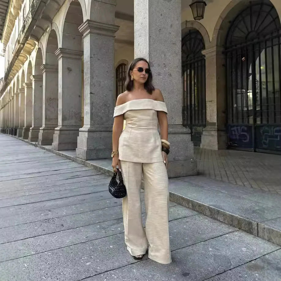 Off-Shoulder Top & Wide-Leg Pants Set