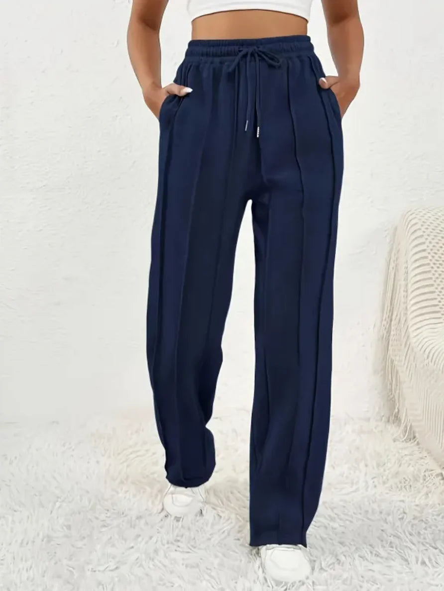 Pantalones de Chándal de Cintura Alta y Pierna Ancha para Mujer