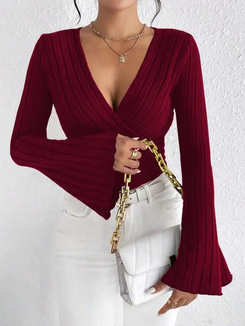 Suéter de Canalé con Rayas Hundidas – Escote en V